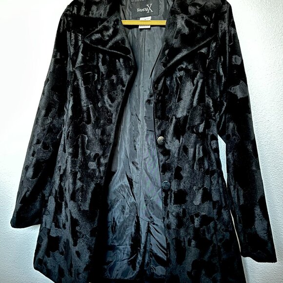 Vintage 90s Black Marbled Jacket - Faux Fur/Velvet -  Size M - worn once - Picture 5 of 6